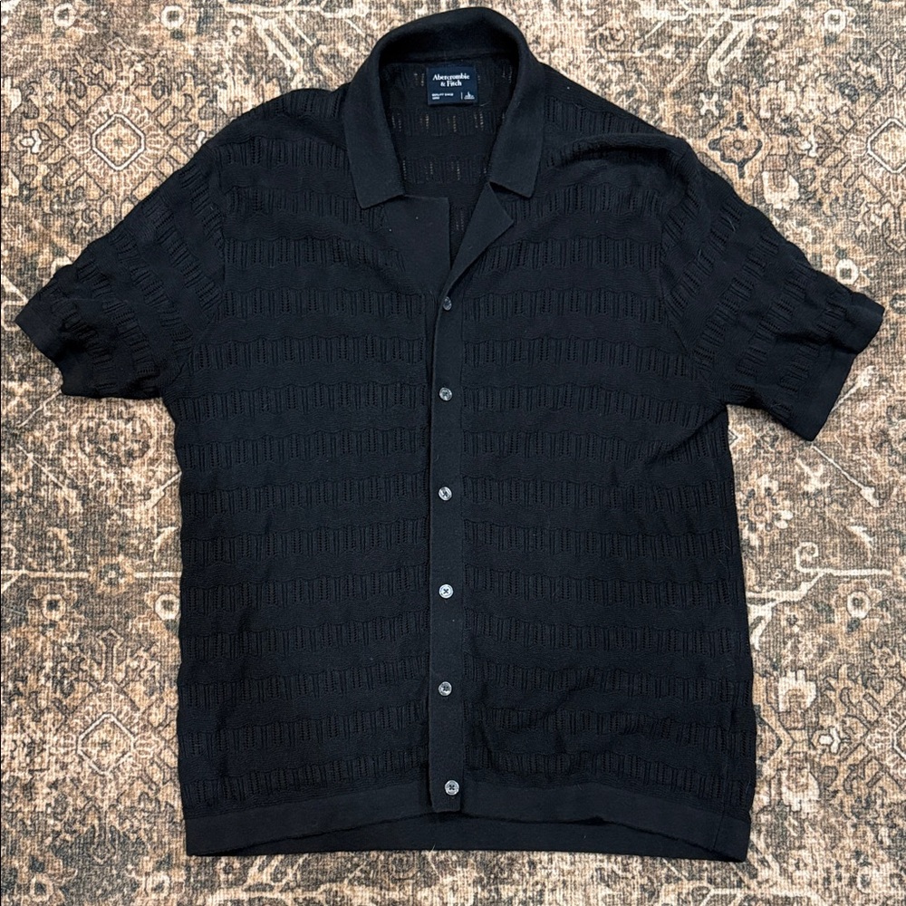 Abercrombie & Fitch Wavy Crochet-Style Button-Through Sweater Polo